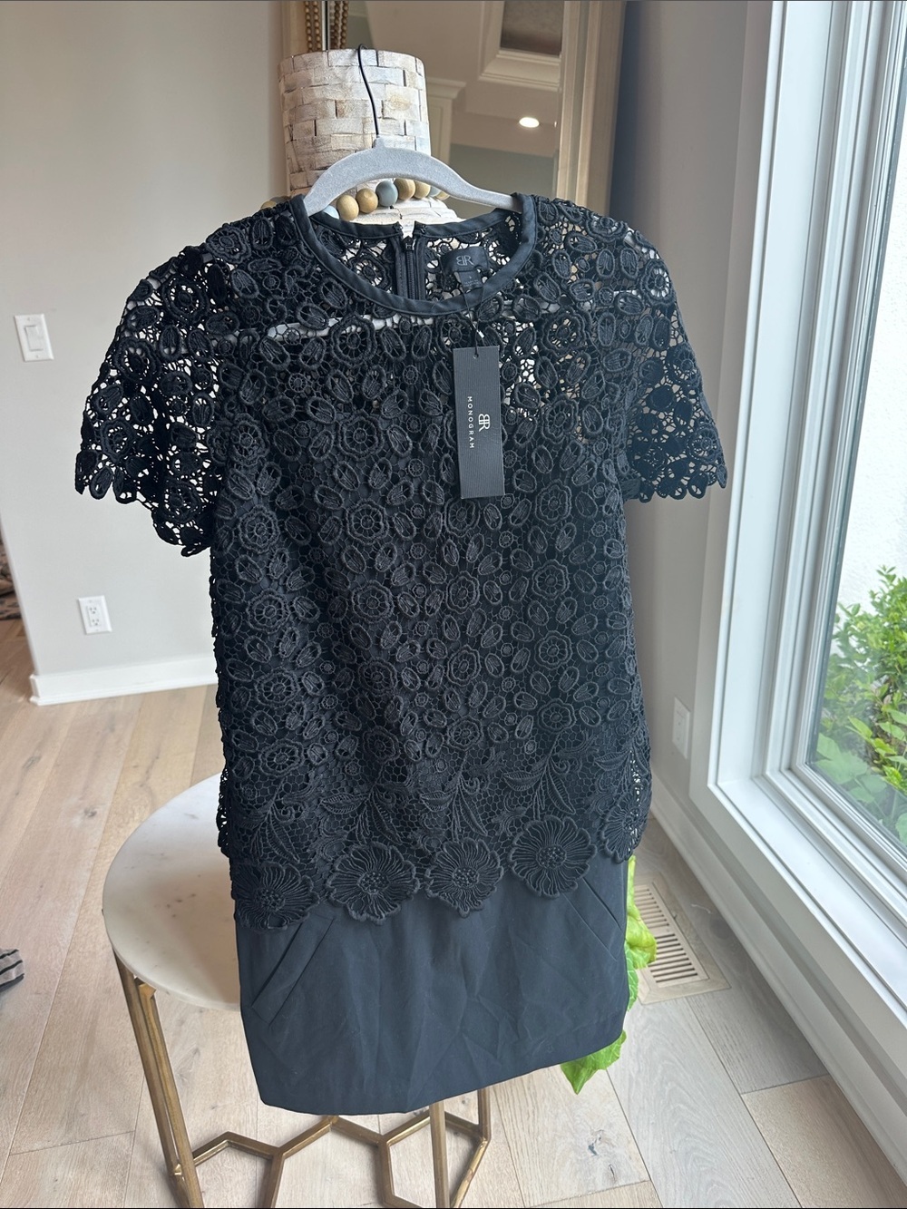 Black Crochet Lace Short Sleeve Blouse by Banana Republic